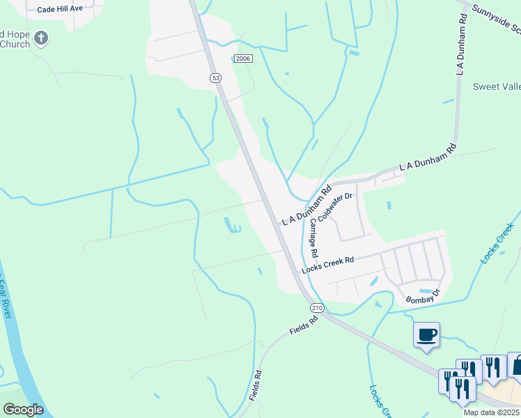 map of restaurants, bars, coffee shops, grocery stores, and more near 1614 Cedar Creek Road in Fayetteville
