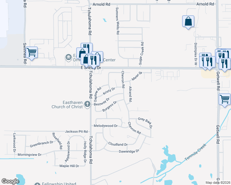 map of restaurants, bars, coffee shops, grocery stores, and more near 3401 Bestway Drive in Memphis