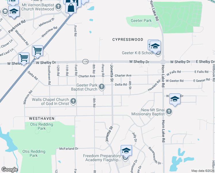 map of restaurants, bars, coffee shops, grocery stores, and more near 372 Hewlett Road in Memphis