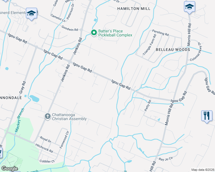 map of restaurants, bars, coffee shops, grocery stores, and more near 1860 Oakvale Drive in Chattanooga