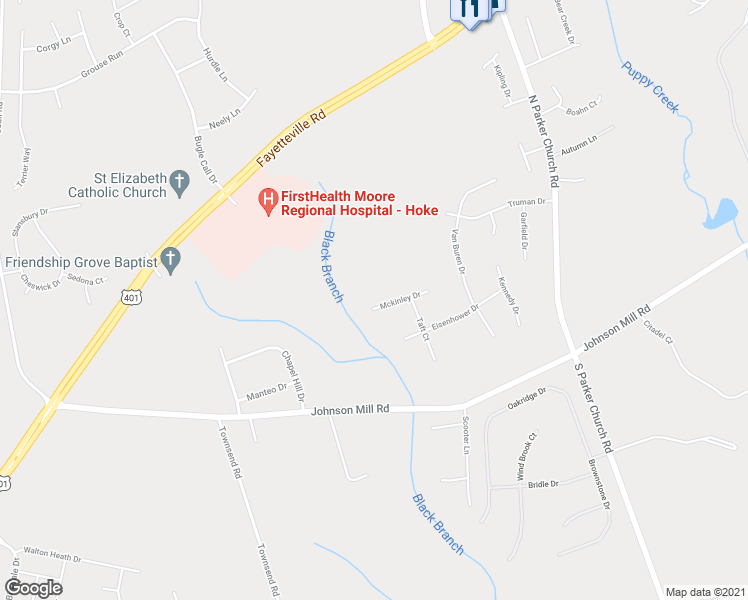 map of restaurants, bars, coffee shops, grocery stores, and more near 130 Mckinley Drive in Raeford