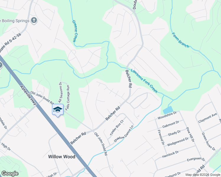 map of restaurants, bars, coffee shops, grocery stores, and more near 138 Falcon Ridge Drive in Boiling Springs