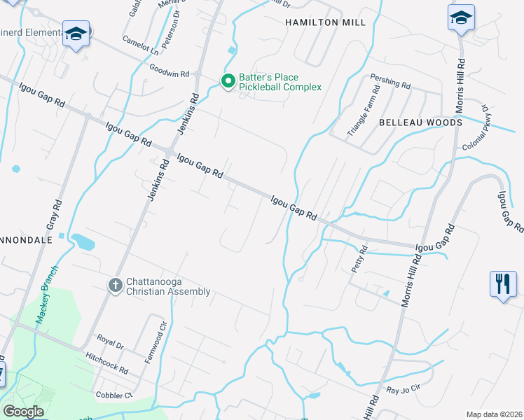 map of restaurants, bars, coffee shops, grocery stores, and more near 1860 Oakvale Drive in Chattanooga