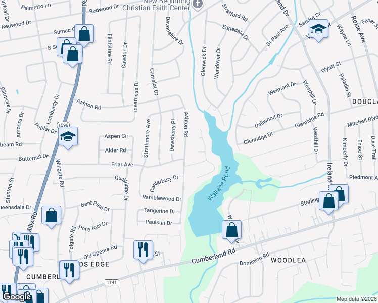 map of restaurants, bars, coffee shops, grocery stores, and more near 1857 Ashton Road in Fayetteville
