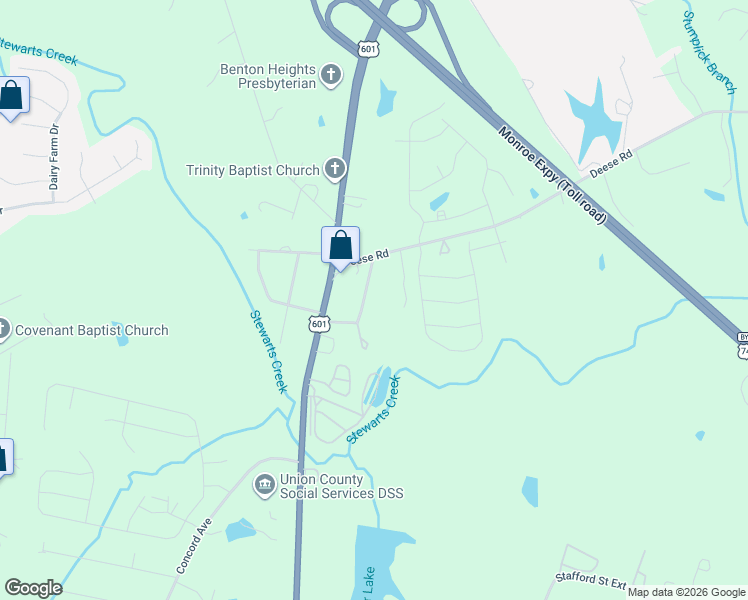 map of restaurants, bars, coffee shops, grocery stores, and more near 216 Deese Road in Monroe