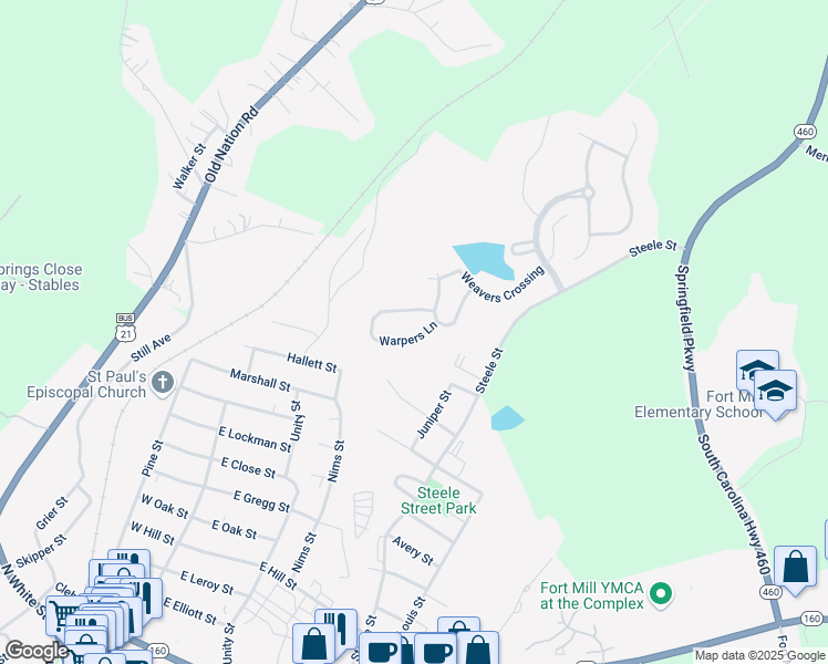 map of restaurants, bars, coffee shops, grocery stores, and more near 1022 Warpers Lane in Fort Mill