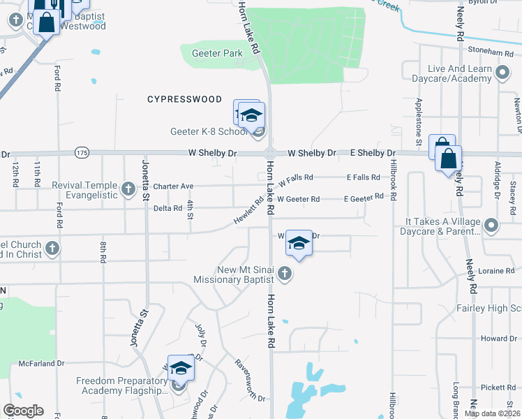 map of restaurants, bars, coffee shops, grocery stores, and more near 4777 Horn Lake Road in Memphis