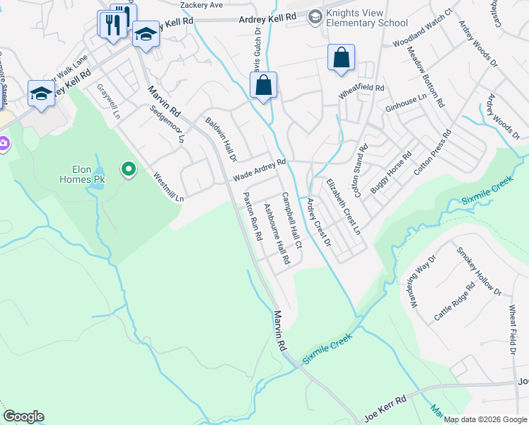 map of restaurants, bars, coffee shops, grocery stores, and more near 10127 Paxton Run Road in Charlotte