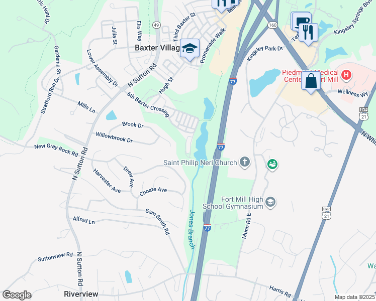 map of restaurants, bars, coffee shops, grocery stores, and more near 1134 Drayton Court in Fort Mill