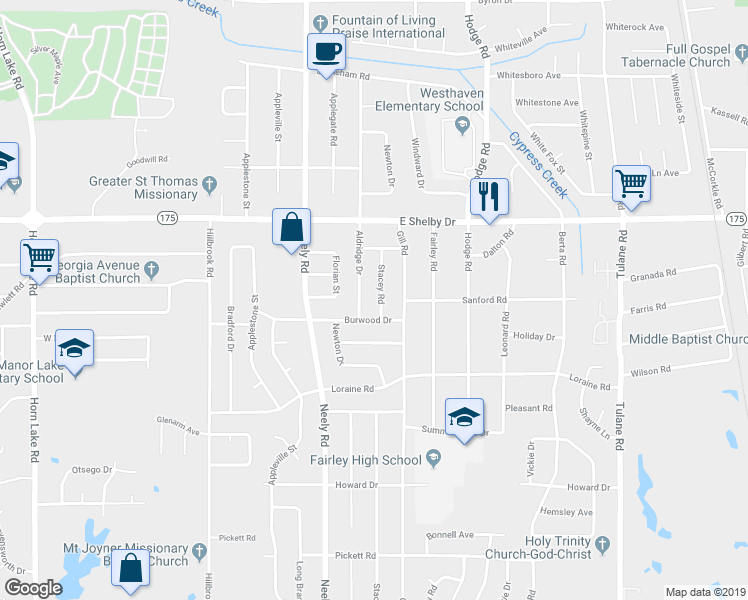 map of restaurants, bars, coffee shops, grocery stores, and more near 4790 Aldridge Drive in Memphis