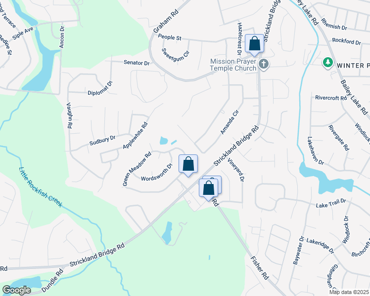 map of restaurants, bars, coffee shops, grocery stores, and more near 6481 Green Meadow Road in Fayetteville
