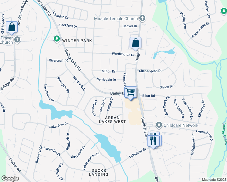 map of restaurants, bars, coffee shops, grocery stores, and more near 1635 Silver Ridge Court in Fayetteville