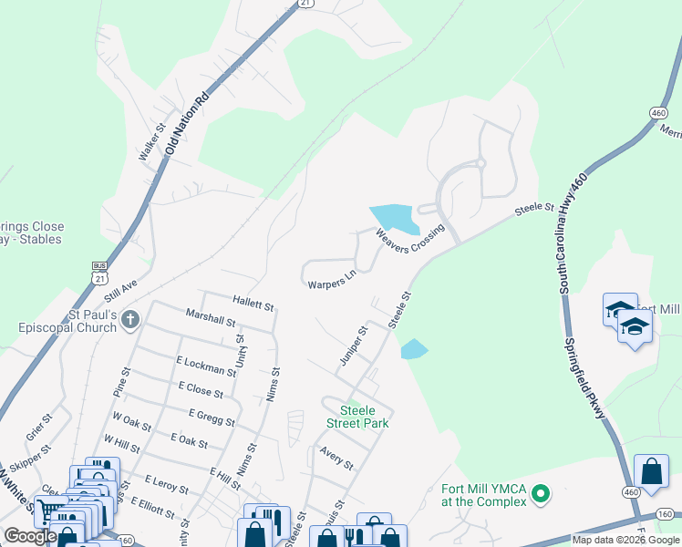 map of restaurants, bars, coffee shops, grocery stores, and more near in Fort Mill