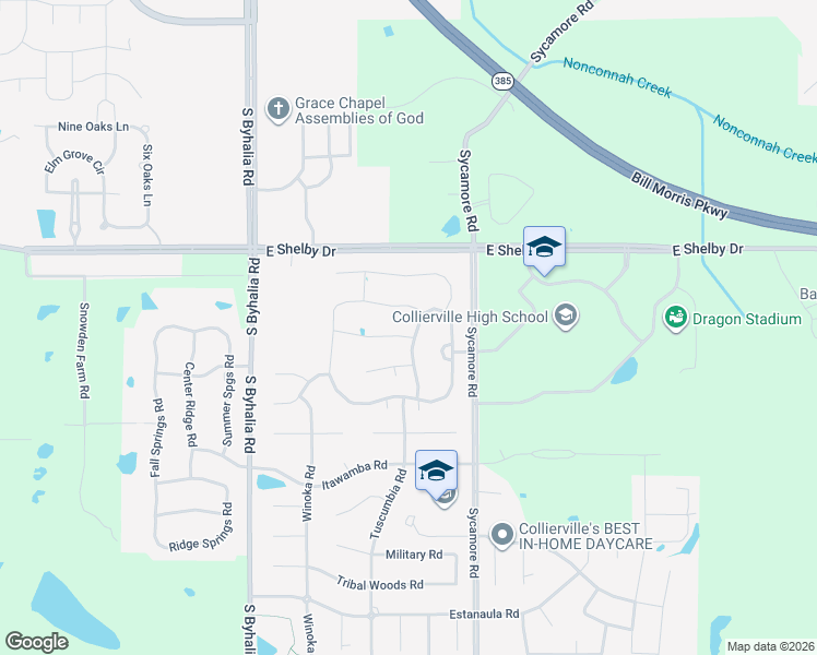 map of restaurants, bars, coffee shops, grocery stores, and more near 452 Fallen Timbers Cove in Collierville
