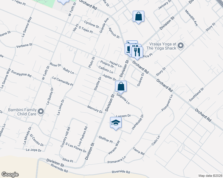 map of restaurants, bars, coffee shops, grocery stores, and more near 481 Neptune Drive in Nipomo