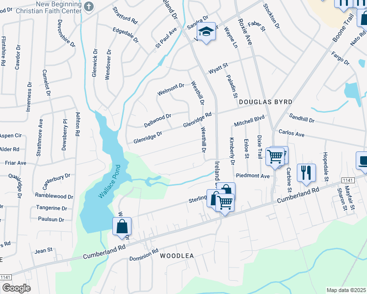 map of restaurants, bars, coffee shops, grocery stores, and more near 4127 Knollwood Drive in Fayetteville