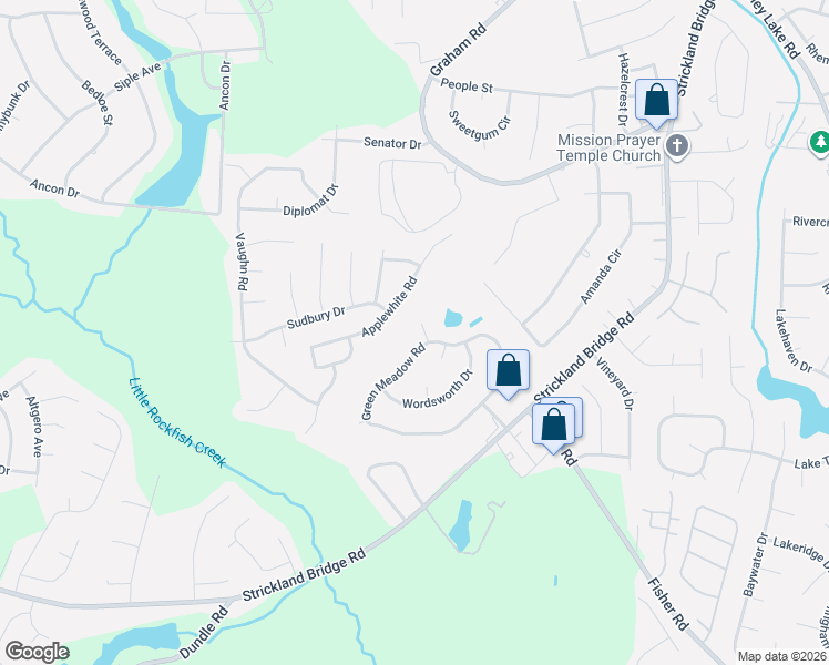 map of restaurants, bars, coffee shops, grocery stores, and more near 6455 Applewhite Road in Fayetteville