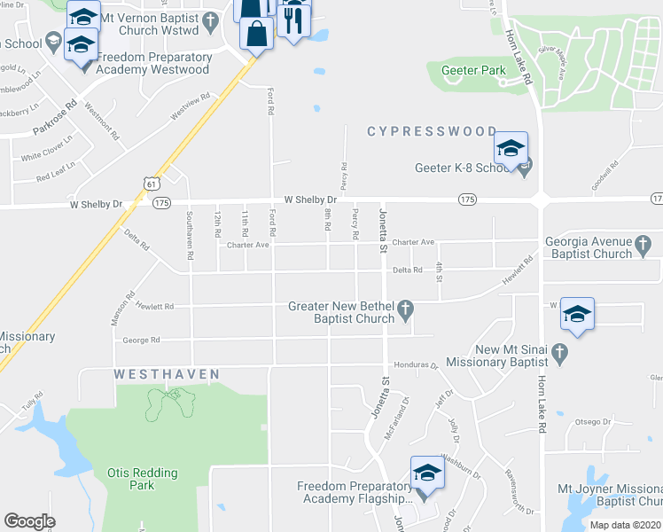 map of restaurants, bars, coffee shops, grocery stores, and more near 417 Charter Avenue in Memphis