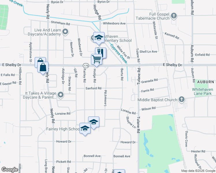 map of restaurants, bars, coffee shops, grocery stores, and more near 4743 Leonard Road in Memphis