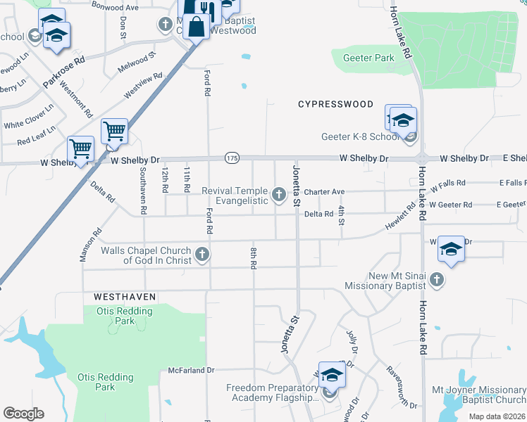 map of restaurants, bars, coffee shops, grocery stores, and more near 417 Charter Avenue in Memphis