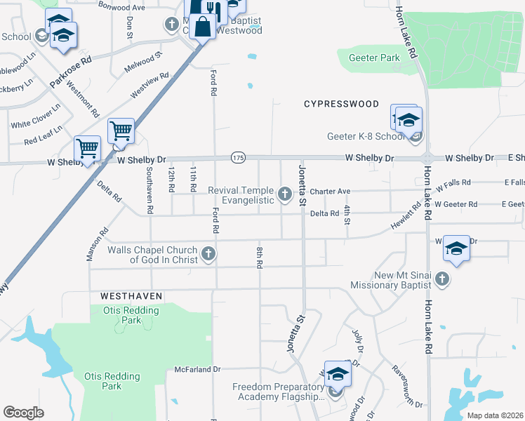 map of restaurants, bars, coffee shops, grocery stores, and more near 417 Charter Avenue in Memphis