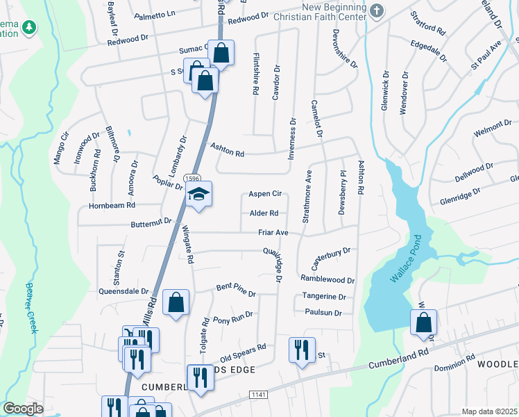 map of restaurants, bars, coffee shops, grocery stores, and more near 1913 Alder Road in Fayetteville