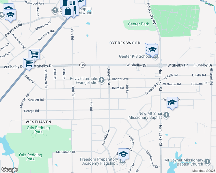 map of restaurants, bars, coffee shops, grocery stores, and more near 356 Delta Road in Memphis