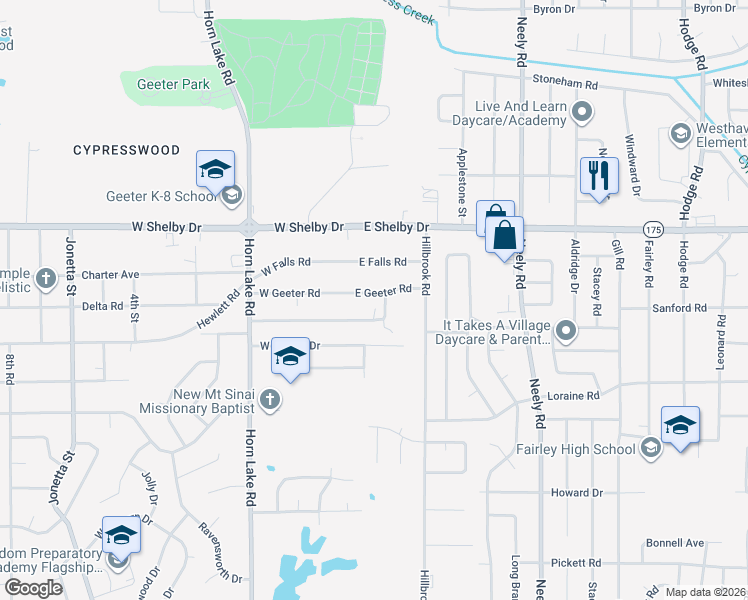 map of restaurants, bars, coffee shops, grocery stores, and more near 28 East Geeter Road in Memphis