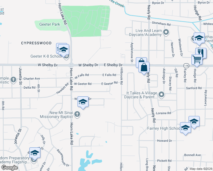 map of restaurants, bars, coffee shops, grocery stores, and more near 28 East Geeter Road in Memphis