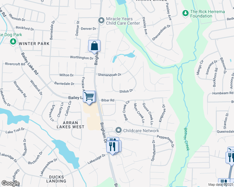 map of restaurants, bars, coffee shops, grocery stores, and more near 1927 Shiloh Drive in Fayetteville