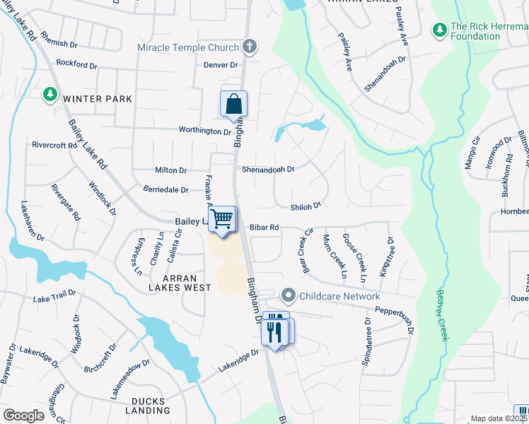 map of restaurants, bars, coffee shops, grocery stores, and more near 5711 Justin Court in Fayetteville
