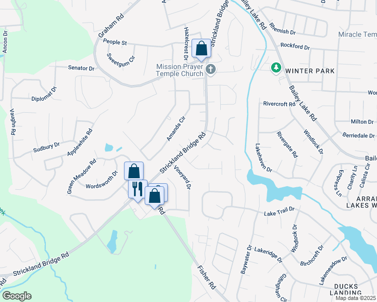 map of restaurants, bars, coffee shops, grocery stores, and more near 1847 Strickland Bridge Road in Fayetteville