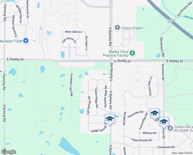 map of restaurants, bars, coffee shops, grocery stores, and more near 11145 Shelby Post Road in Collierville