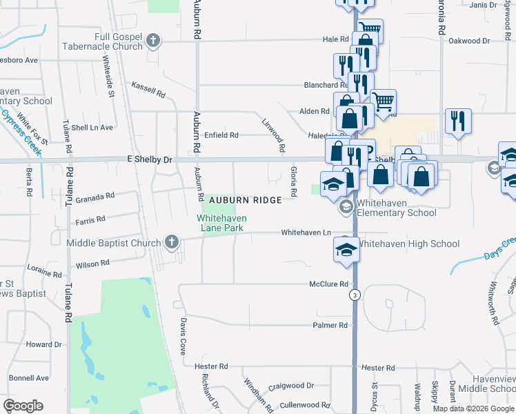 map of restaurants, bars, coffee shops, grocery stores, and more near 970 West Gloria Road in Memphis