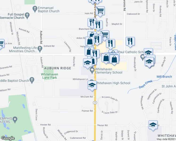 map of restaurants, bars, coffee shops, grocery stores, and more near 4783 Elvis Presley Boulevard in Memphis