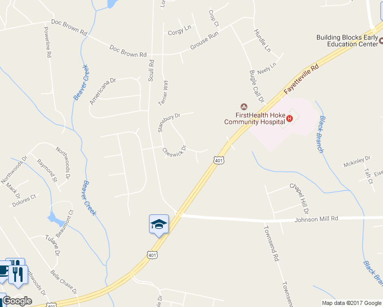 map of restaurants, bars, coffee shops, grocery stores, and more near 110 Webster Place in Raeford