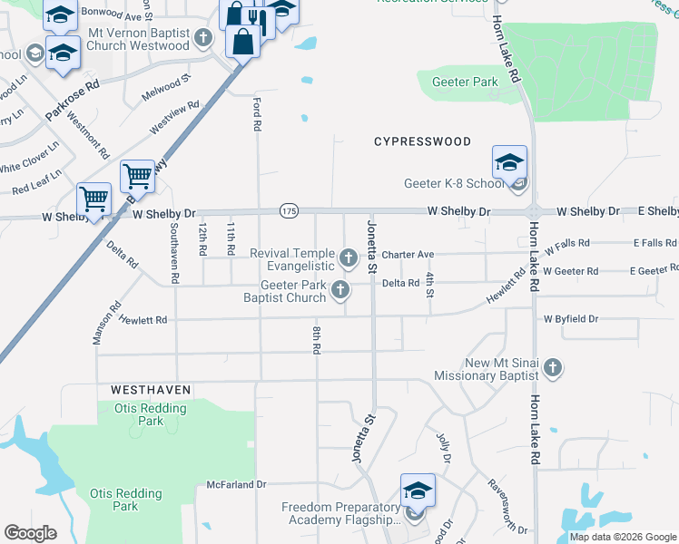 map of restaurants, bars, coffee shops, grocery stores, and more near 417 Charter Avenue in Memphis