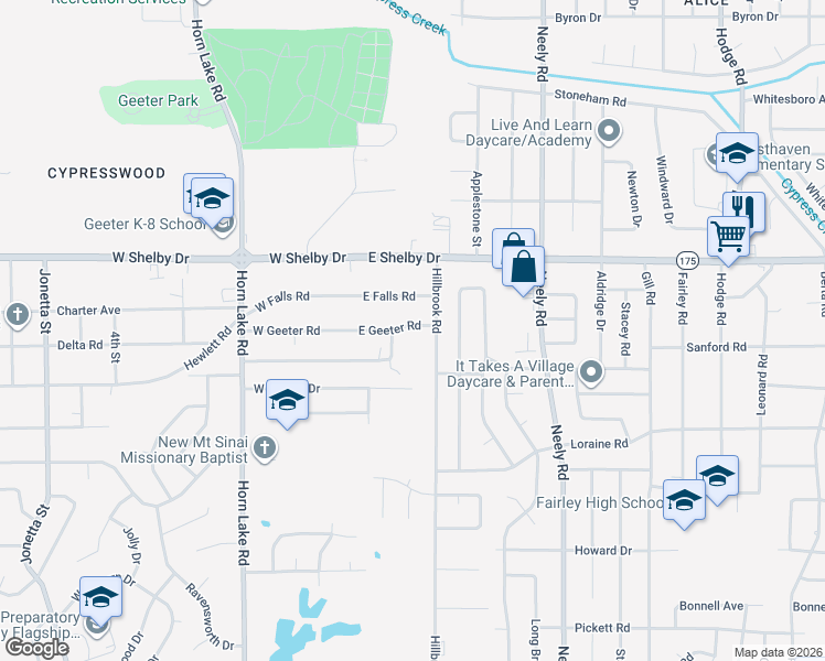 map of restaurants, bars, coffee shops, grocery stores, and more near 64 East Geeter Road in Memphis