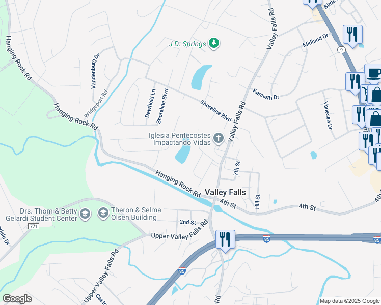 map of restaurants, bars, coffee shops, grocery stores, and more near 151 Mistwood Lane in Boiling Springs