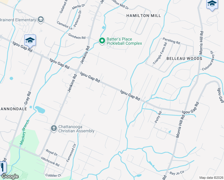 map of restaurants, bars, coffee shops, grocery stores, and more near 8215 Igou Gap Road in Chattanooga