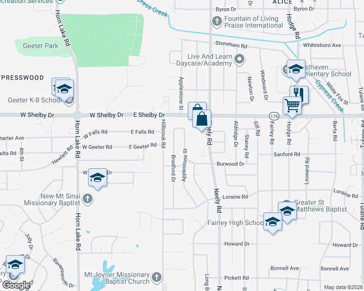 map of restaurants, bars, coffee shops, grocery stores, and more near 4742 Applestone Street in Memphis