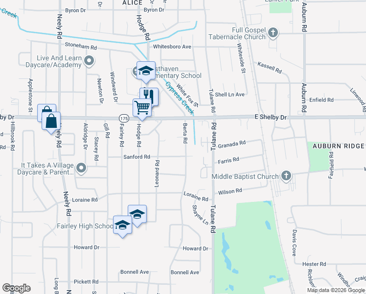 map of restaurants, bars, coffee shops, grocery stores, and more near 4742 Berta Road in Memphis