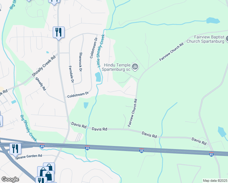 map of restaurants, bars, coffee shops, grocery stores, and more near 176 Flatview Way in Spartanburg