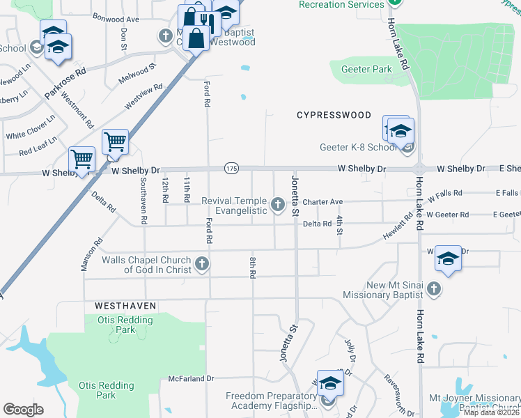 map of restaurants, bars, coffee shops, grocery stores, and more near 417 Charter Avenue in Memphis