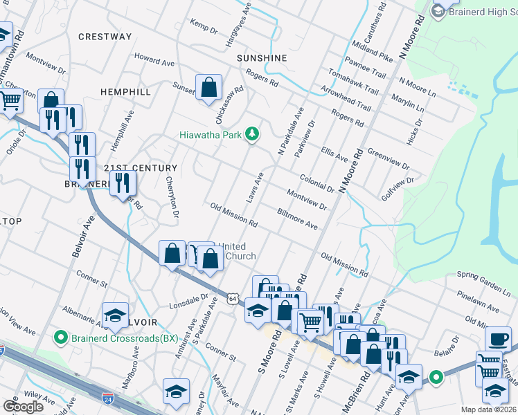 map of restaurants, bars, coffee shops, grocery stores, and more near 208 Laws Avenue in Chattanooga