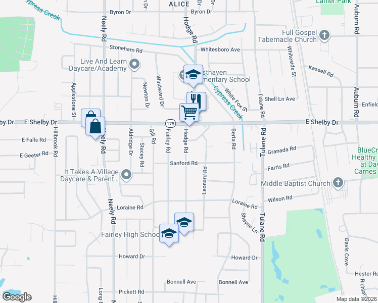 map of restaurants, bars, coffee shops, grocery stores, and more near 4746 Hodge Road in Memphis
