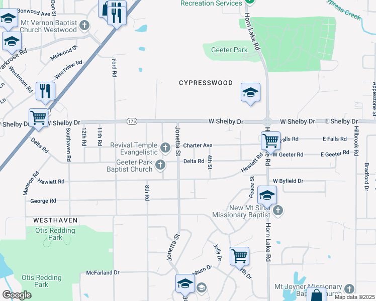 map of restaurants, bars, coffee shops, grocery stores, and more near 329 Charter Avenue in Memphis