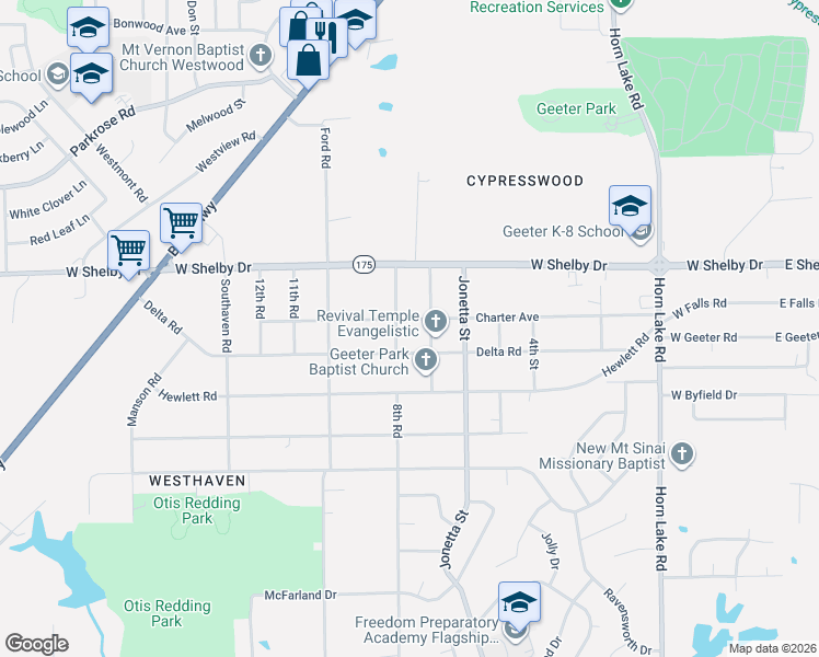 map of restaurants, bars, coffee shops, grocery stores, and more near 417 Charter Avenue in Memphis