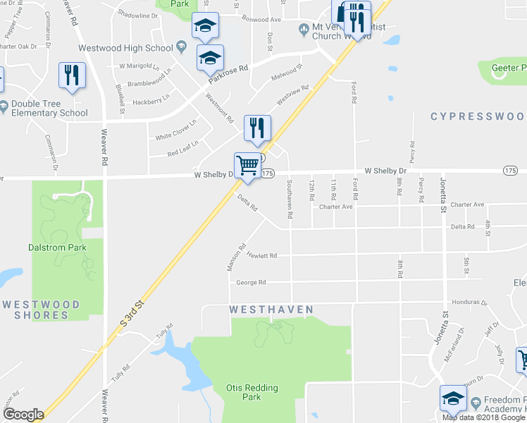 map of restaurants, bars, coffee shops, grocery stores, and more near 692 Delta Road in Memphis