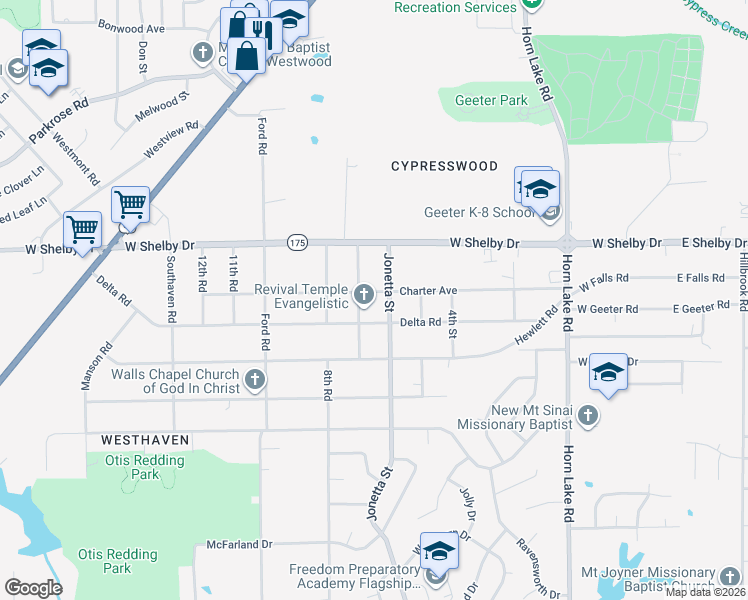 map of restaurants, bars, coffee shops, grocery stores, and more near 371 Charter Avenue in Memphis